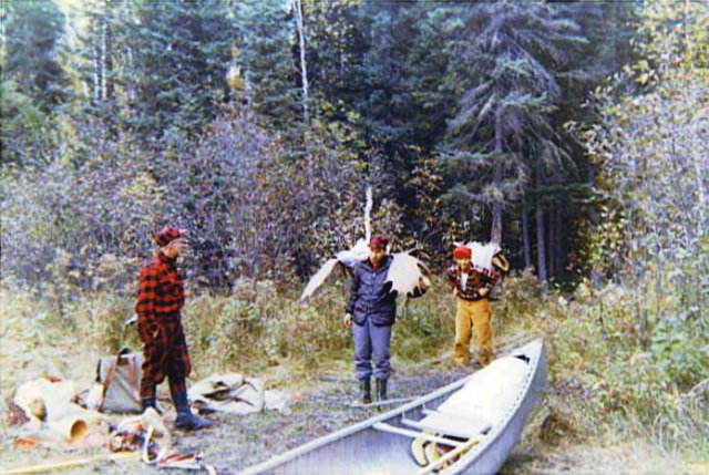 Roger Pierce with moose rack, Bob Frush carrying backpack RogerPierceWithMooseRack_BobFrushBackpack_Moosehunt_HugeMoose.jpg